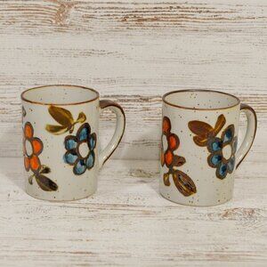 2 Vintage Handpainted Floral Speckled Mugs